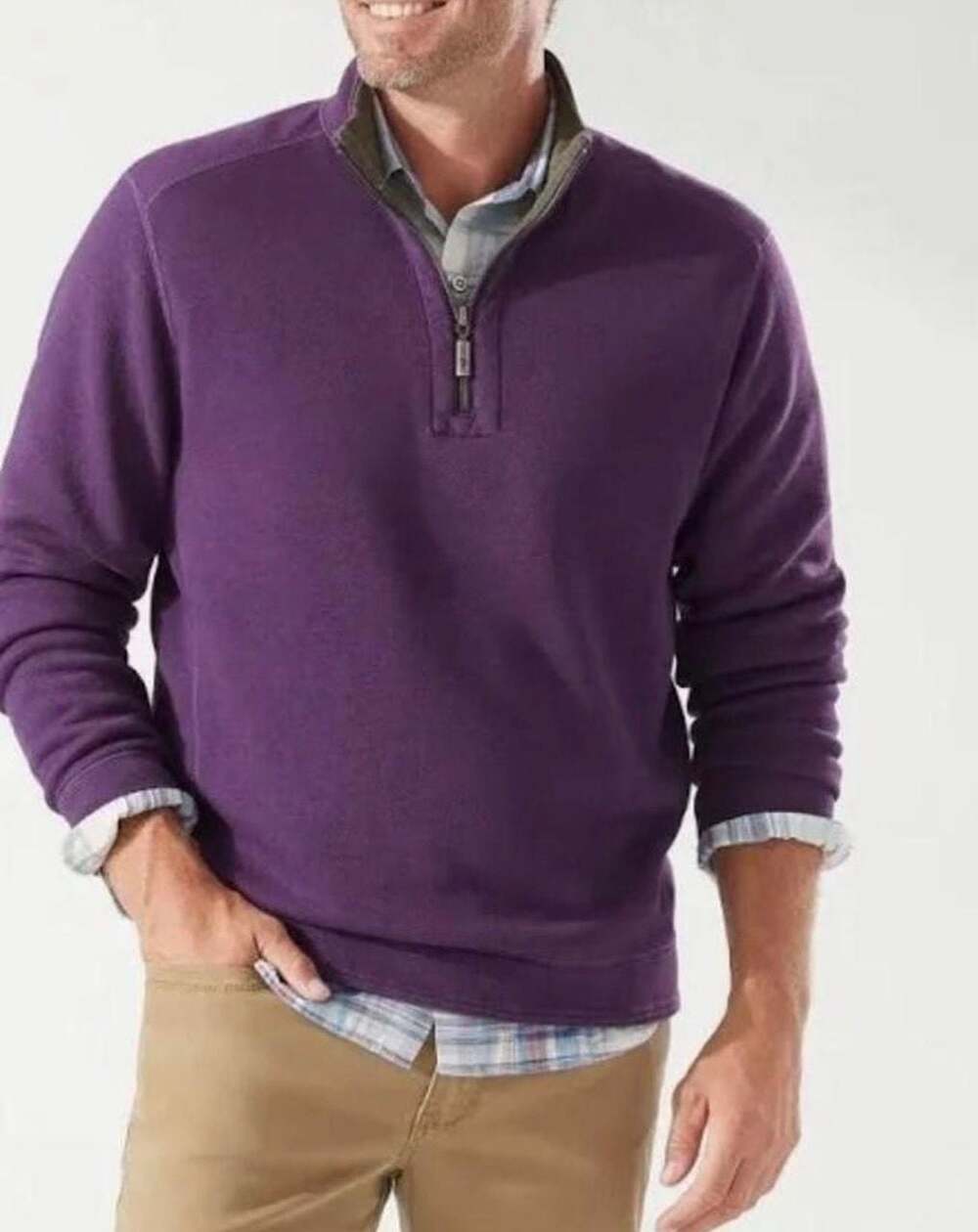 Tommy Bahama Reversible Flipshore Half Zip Pullover Sweater Grey/Purple